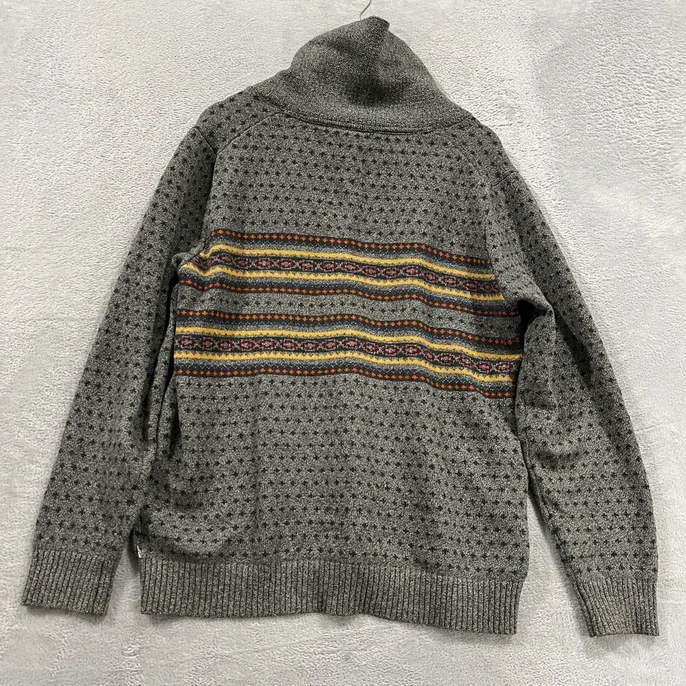 Levis Sweater Mens Large‎ Gray Fair Isle Birds Eye Shawl-Collar Preppy Academia